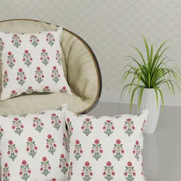 Trance Home Linen Red & White Set of 3 Floral Square Cushion Covers-7