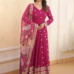 Fashion Basket Embroidered V Neck Ethnic Dresses With Dupatta-image-15