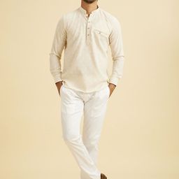 Manyavar Floral Printed Mandarin Collar Linen Short Kurta-image-78