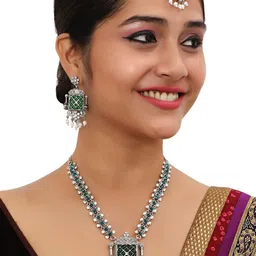 VATSALYA creation Alloy Silver Green Jewellery Set-picture-15