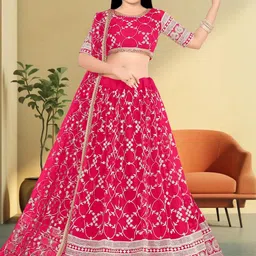 F Plus Fashion Girls Pink Net Semi-Stitched Lehenga Choli-image-99