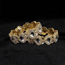 ZULKA Set OF 2 Metal Zircon Diamond & Kundan Studded Bangles Kada image 3