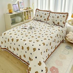 JC HOME Brown & White Printed Cotton Double Queen Bed & Pillow Cover-image-31