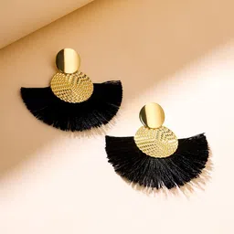 Yellow Chimes Gold-Plated Contemporary Tasselled Drop Earrings-22