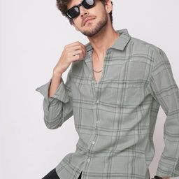 VASTRADO Classic Gauze Grid Tartan Checked Slim Fit Cotton Casual Shirt-image-35