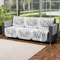 Kuber Industries Grey & White 10 Pieces Printed Cotton Sofa Cover With Arms-image-87