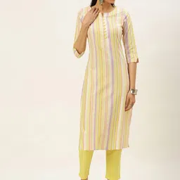 KALINI Striped Woven Design Kurta With Trousers-image-54