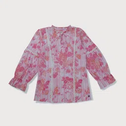 Gini and Jony Girls Floral Printed Tie-Up Neck Cotton Top-18