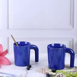 Olive Home Accents Blue Solid Stoneware Glossy Mugs Set of Cups and Mugs-17