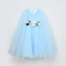 Blue Giraffe Girls Round Neck Applique Cape Sleeves Fit And Flare Dress-picture-18