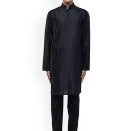 SDS By Kushal Shah Striped Pleated Mandarin Collar Straight Kurta With Trousers-image-34