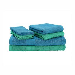The Happy Pod 6 Piece Blue & Sea Green 500 GSM High Absorbent Cotton Towel Set-image-13