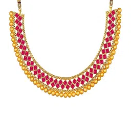 KRISHIKA JWELLERY Red Artificial Stone Studded Brass Jewellery Set image 2