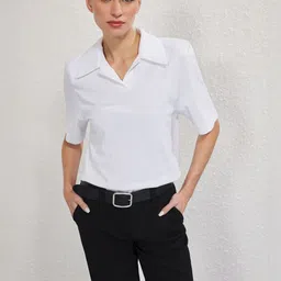 Trendyol Women Solid Polo Collar Pure Cotton T-shirt-picture-17