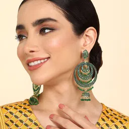 Anouk Gold Plated Artificial Stones Studded And Beaded Circular Drop Earrings image 2