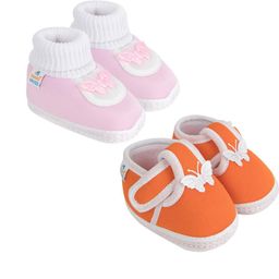 NESKA MODA 0 To 6 Months Set of 2 Pair Newborn Baby Boys & Girls Soft Cotton Butterfly Baby Booties-8