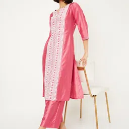 max Floral Embroidered Thread Work Notch Neck Straight Kurta With Palazzos-image-80