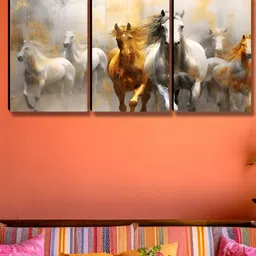 Livin'luxe White & Brown 3 Pieces Running Horses Printed Wall Arts-picture-10