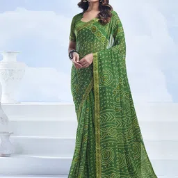 HERE&NOW Bandhani Printed Pure Chiffon Saree With Unstitched Blouse Piece-picture-8