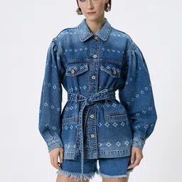 Koton Women Spread Collar Washed Self Design Cotton Casual Denim Jacket-image-32