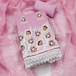 Peachmode Embroidered Chanderi Cotton Unstitched Dress Material-image-90