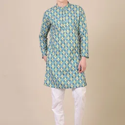 Stuffie Land Geometric Printed Regular Pure Cotton Straight Kurta with Pyjamas-image-49