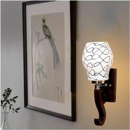 KINIS Brown & Blue Printed Wood Quirky Cylinder Shaped Wall Lamp-19
