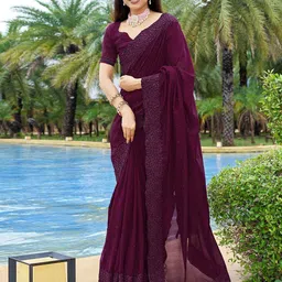 DIVASTRI Floral Beads and Stones Art Silk Saree-picture-32