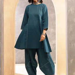ARAVALII Cotton Round Neck Tunic With Trousers Co-Ords-image-26
