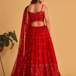 DIVASTRI Embroidered Sequinned Semi-Stitched Lehenga & Unstitched Blouse With Dupatta image 2
