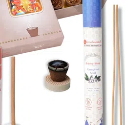 GaneshaSpeaks 2-Pcs Brown Wooden Loban Dhoop Cup & Rose Dhoop Sticks-image-29