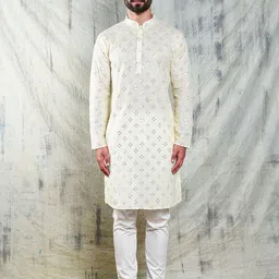 Be Desi Floral Embroidered Straight Mirror Work Kurta with Pyjamas-image-86