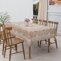 Kuber Industries Brown & White Floral Design PVC 6-Seater Table Cover-47