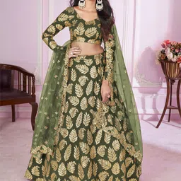 FABPIXEL Embroidered Sequinned Semi-Stitched Lehenga & Unstitched Blouse With Dupatta-picture-11