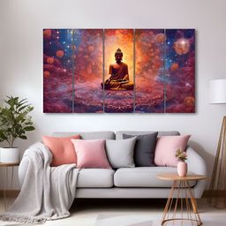 The Castle Decor Blue & Brown 5 Piece Wood Religious Wall Paintings-image-87