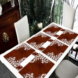 REVEXO 6Pc Brown & White Printed Rectangle Costers & Table Placemats-7
