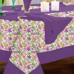 Lushomes Purple Set of 8 Floral Cotton 6-Seater Table Cover-13