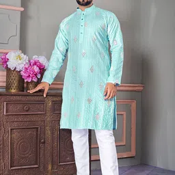 FoxDX Floral Embroidered Pure Cotton Mirror Work Straight Kurta-picture-34