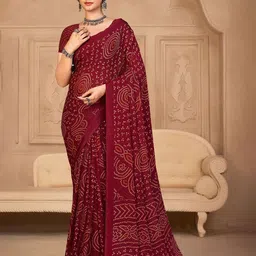 THE FASHION ATTIRE Maroon Geometric Print Bandhani Chiffon Saree-picture-3