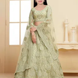 BAESD Girls Embroidered Semi-Stitched Lehenga & Unstitched Blouse With Dupatta-picture-15