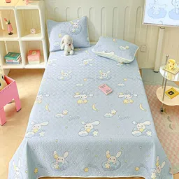 JC HOME 3Pcs Blue & Yellow Printed Pure Cotton Bed Covers-image-35