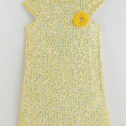 One Friday Girls Cotton Yellow A-Line Solid Dress-image-33
