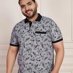 AUSTIVO Men Plus Size Floral Printed Polo Collar Cotton Slim Fit T-shirt-image-32