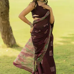 KALINI Tie and Dye Poly Chiffon Block Print Saree image 5