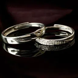 PASU FASHION Set Of 2 Sterling Silver Silver-Plated Stones Studded Couple Finger Rings-48