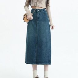 StyleCast Women Mid-Rise Denim A-Line Back-Slit Midi Skirt-picture-33