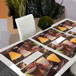 REVEXO 6Pc Red & Yellow Printed Rectangle Costers & Table Placemats-1