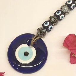 BLUE BEADS Blue & Silver-Toned Evil Eye Beads Glass Door Hanging-picture-3