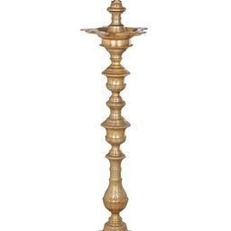 Exotic India Gold-Toned Brass Large Five Wicks Peacock Lamp Pooja Essentials-image-52