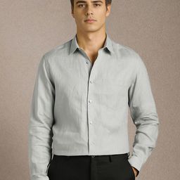 Louis Philippe Men Solid Spread Collar Linen Formal Shirt-picture-1